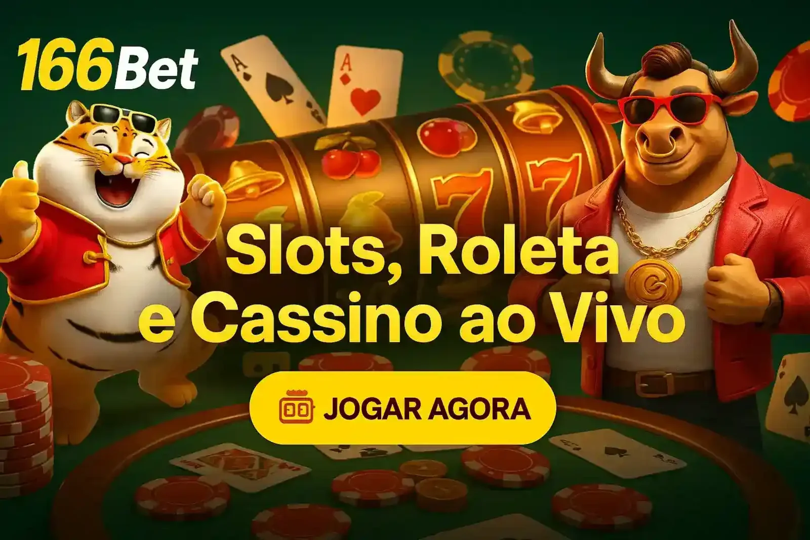 166Bet | Slots, Roleta e Cassino ao Vivo para Você Descubra a emoção no cassino 166Bet! Nossos mascotes apresentam uma seleção de jogos que inclui Slots, Roleta e um Cassino ao Vivo imersivo. Jogue agora e divirta-se!